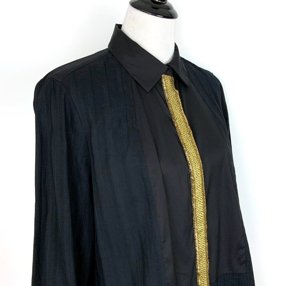 New Per Se by Carlisle Black Button Down Shirt Gold Embellishment Sz 14 - Picture 11 of 16